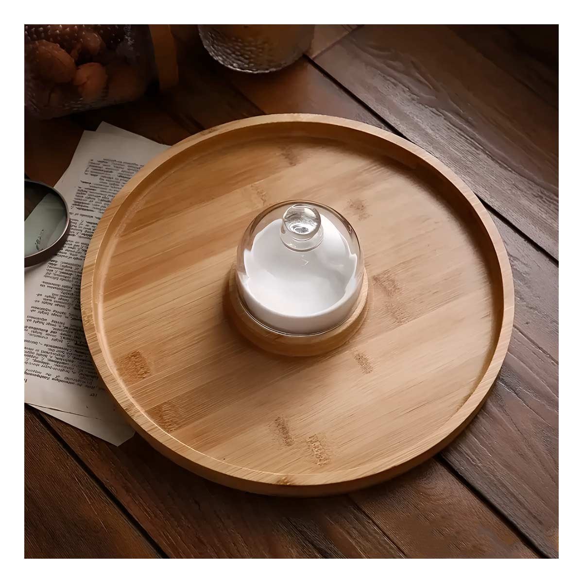 BASE REDONDA DE MADERA CON MINI CUPULA Y BOWL PARA COCINA MODERNA - 2