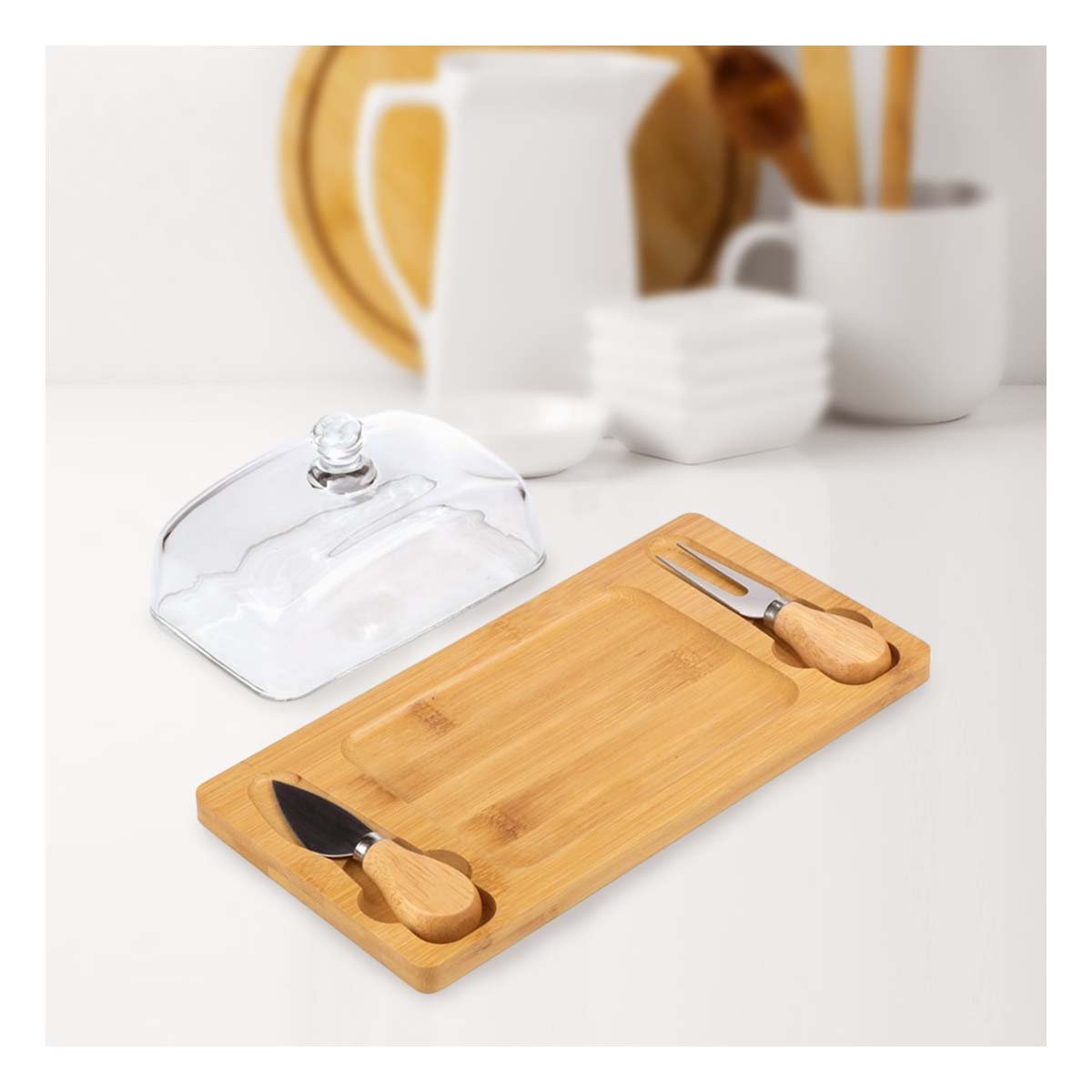 BASE DE MADERA FUNCIONAL CON TAPA DE VIDRIO Y ACCESORIOS PARA BUFFET MADERA Y+POST IT - 2