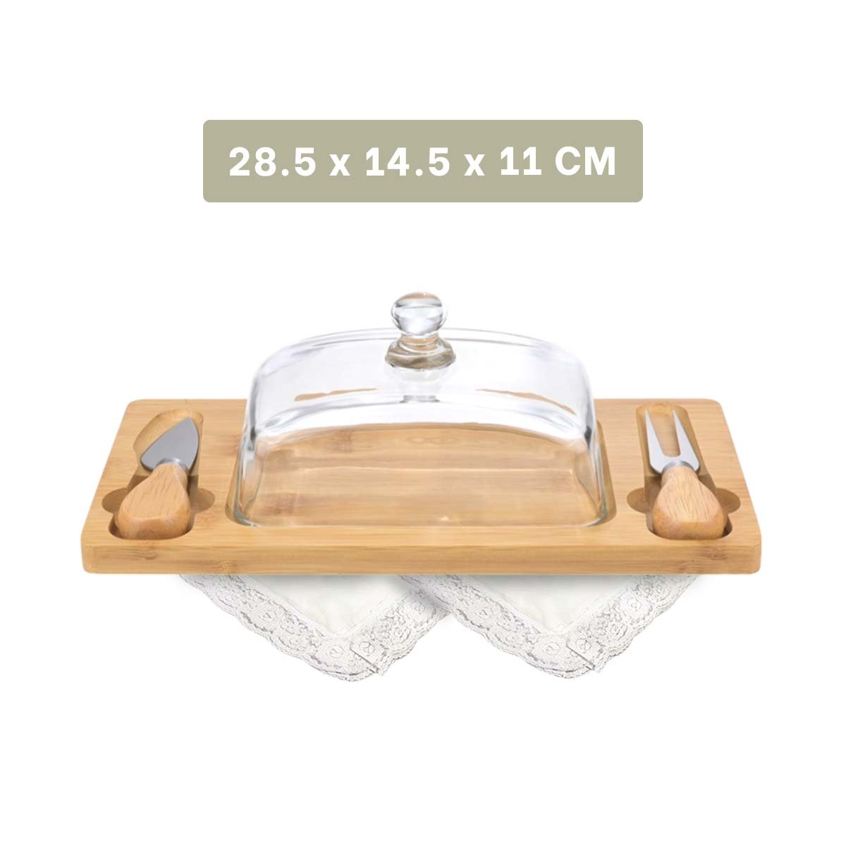 BASE DE MADERA ELEGANTE CON TAPA DE VIDRIO PARA APERITIVOS Y QUESOS MADERA Y+LIGAS REGALO - 4