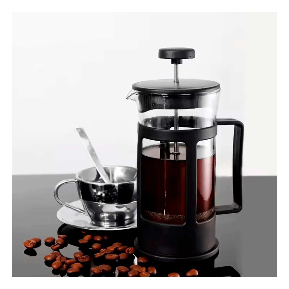 PACK4 DISPENSADOR DE CAFE PRENSA FRANCESA VERTICAL CON CRISTAL NEGRO 600ML Y+REGALO STICKER - 1