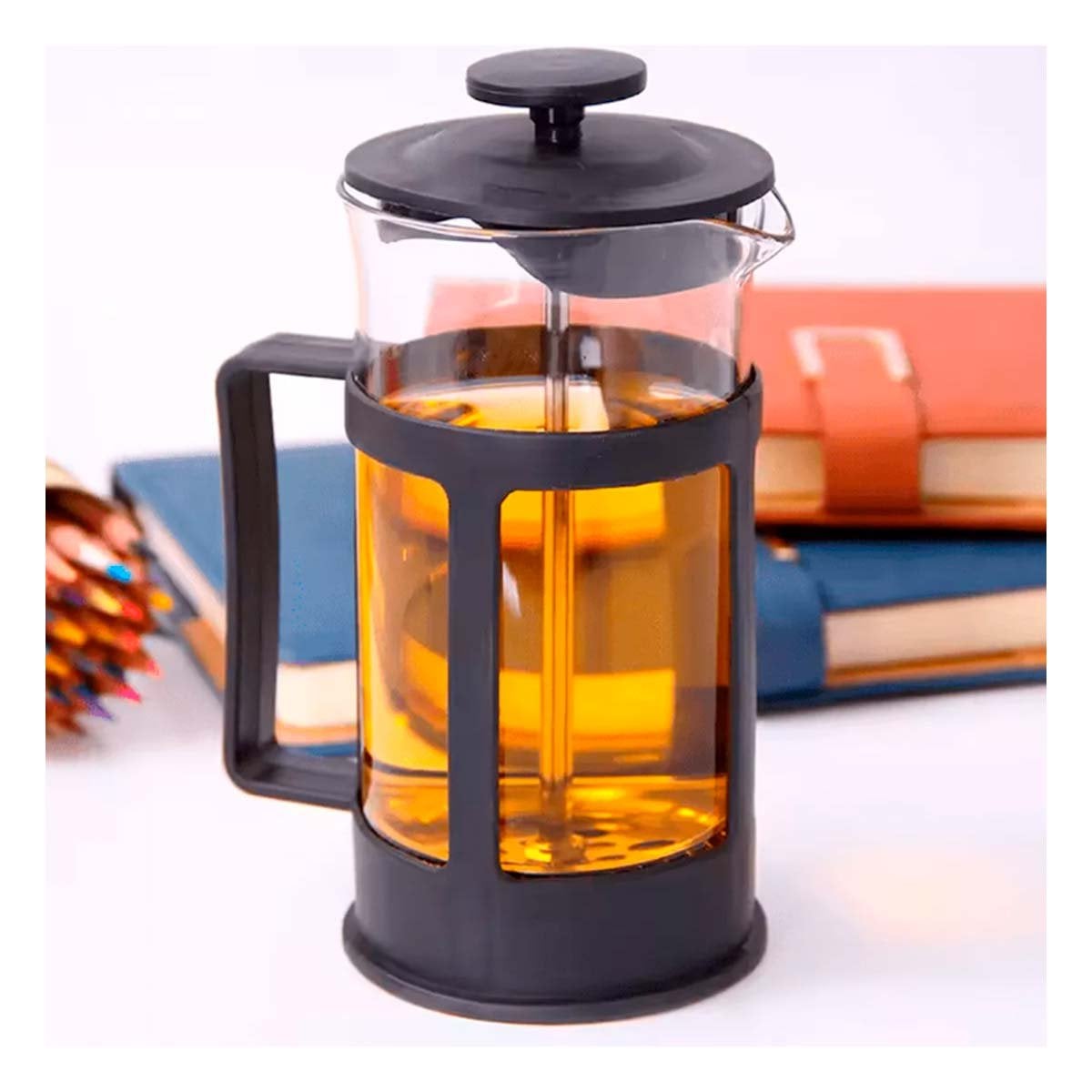 PACK4 DISPENSADOR DE CAFE PRENSA FRANCESA VERTICAL CON CRISTAL NEGRO 600ML Y+REGALO STICKER - 3