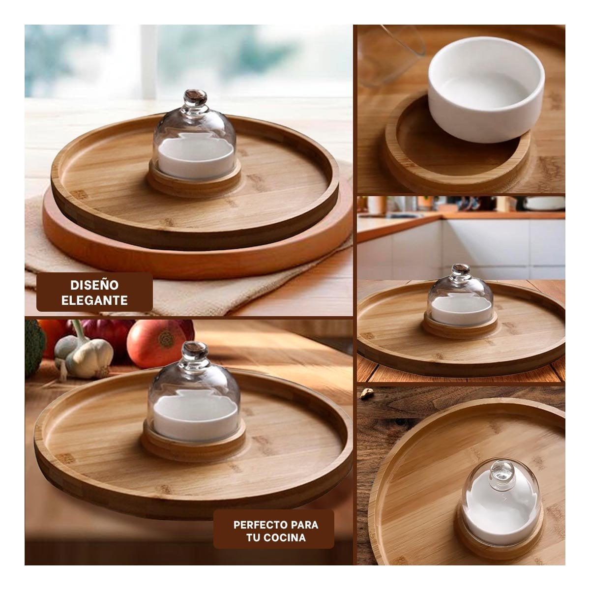 PACK4 CONTENEDOR DE COCINA CON MINI CUPULA Y BOWL EN MADERA PARA EVENTOS Y+REGALO STICKER - 2