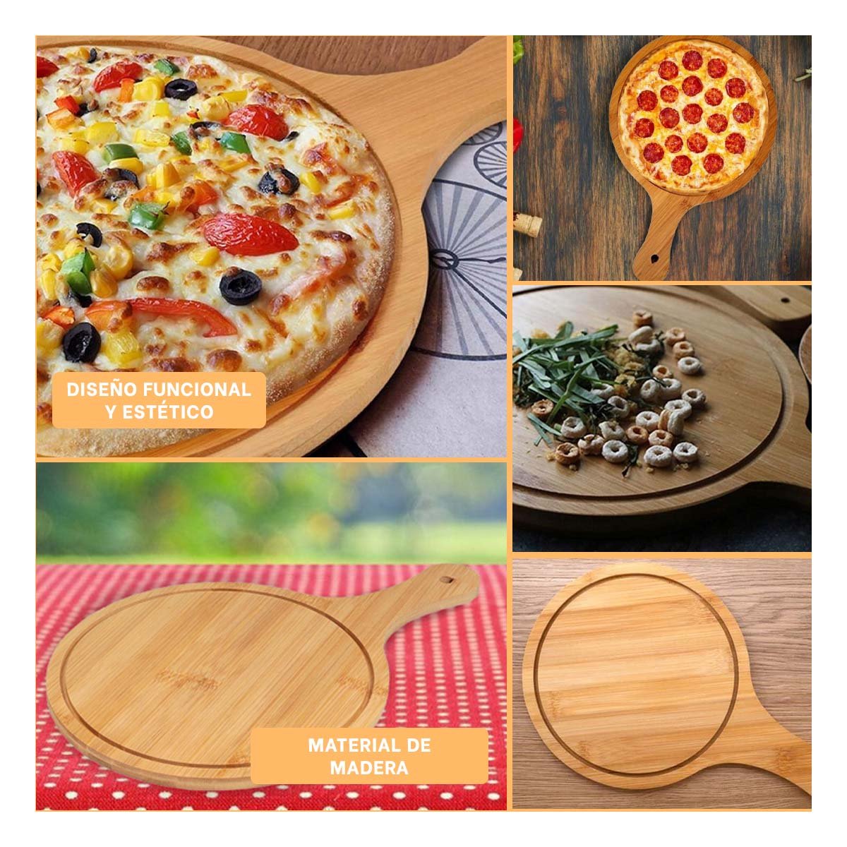 SOPORTE DE MADERA CIRCULAR CON MANGO PARA TAPAS Y POSTRES 32X20CM - 5