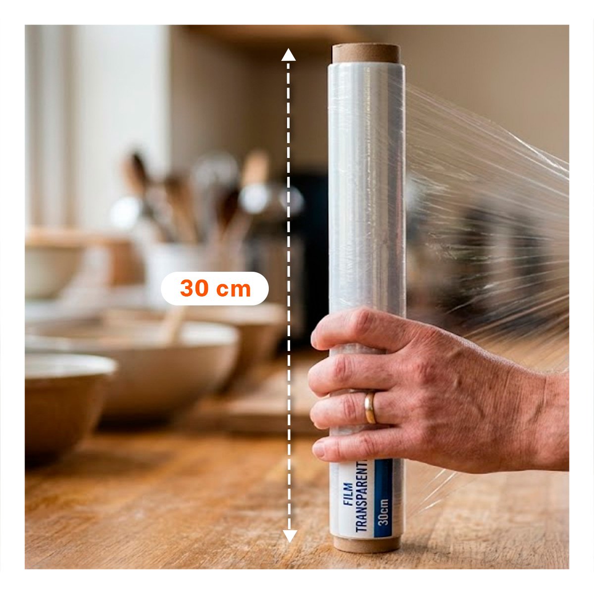 ENVOLTURA PLASTICA PARA ALIMENTOS 20M X 30CM TRANSPARENTE COCINA Y+PAPEL REGALO - 4