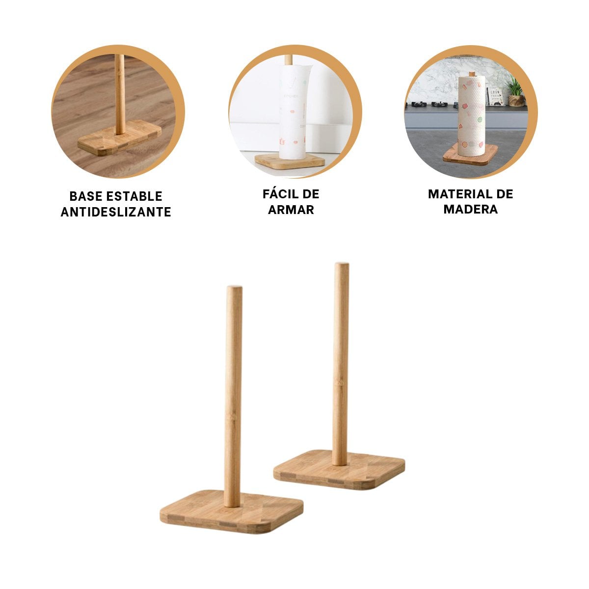 ORGANIZADOR VERTICAL DE PAPEL TOALLA CON BASE CUADRADA Y CABECITA LARGA - 3