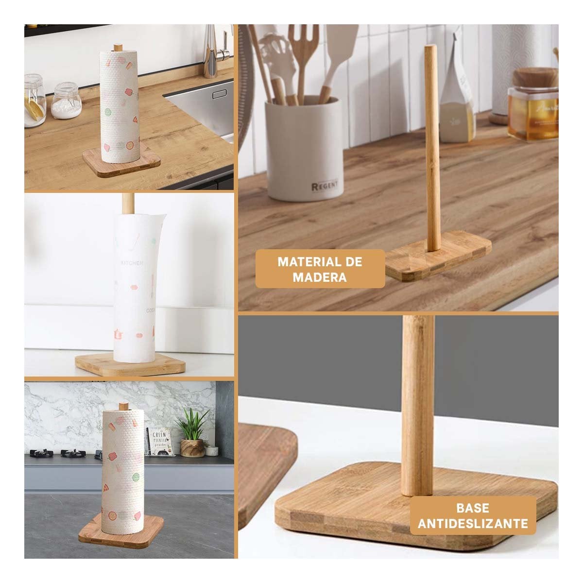 ORGANIZADOR VERTICAL DE PAPEL TOALLA CON BASE CUADRADA Y CABECITA LARGA - 5