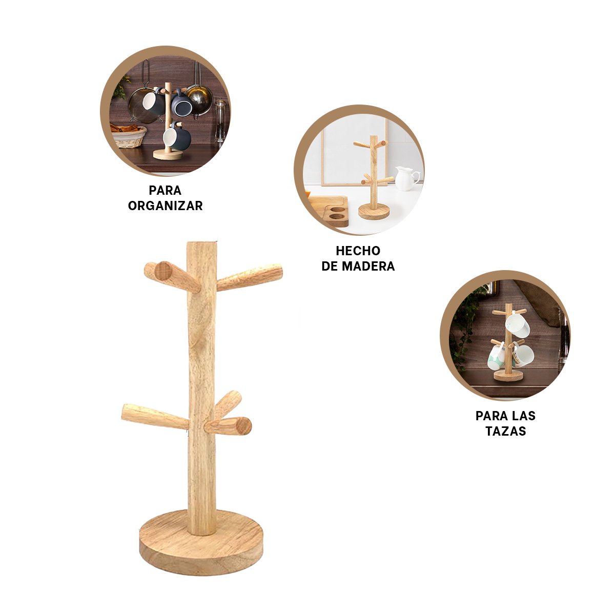 EXHIBIDOR VERTICAL DE MADERA PARA MOSTRAR 6 TAZAS EN COCINA - 3
