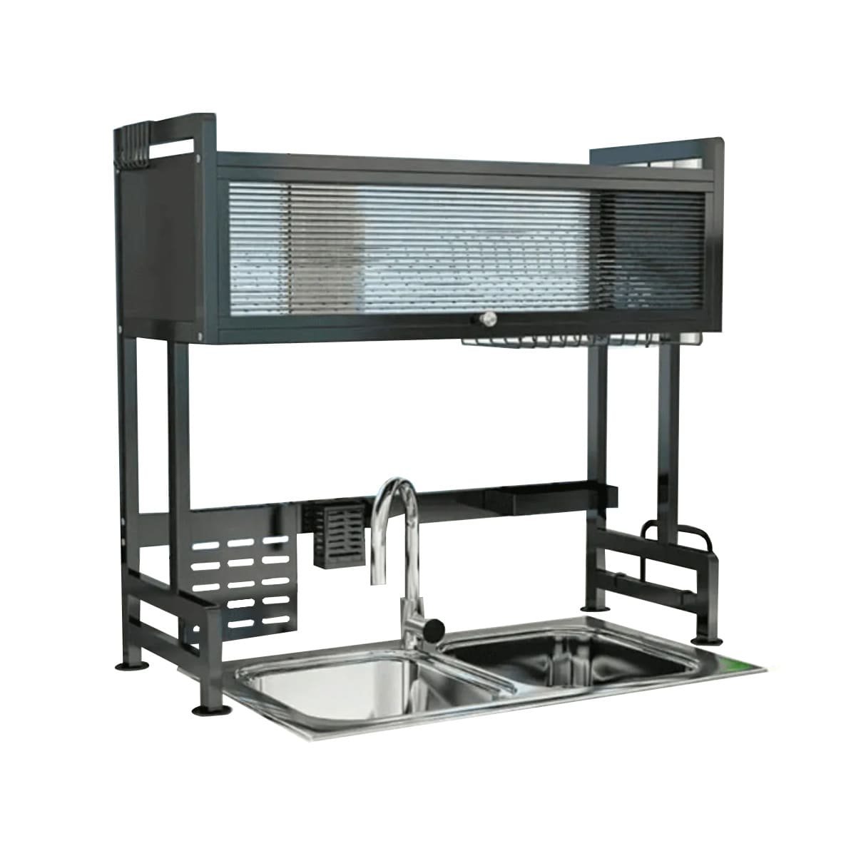 ORGANIZADOR PRACTICO 85CM COCINA CON COMPARTIMENTOS Y BANDEJA NEGRO Y+LIGAS REGALO - 3