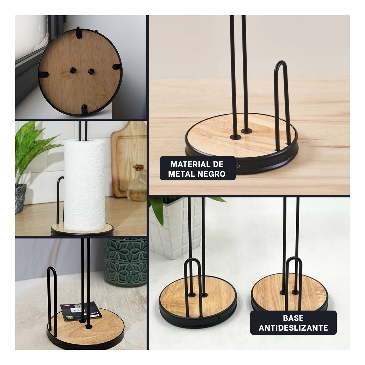 PACK4 APOYO VERTICAL NEGRO DE PAPEL TOALLA CON BASE CIRCULAR Y DOBLE PALO Y+REGALO STICKER - 2