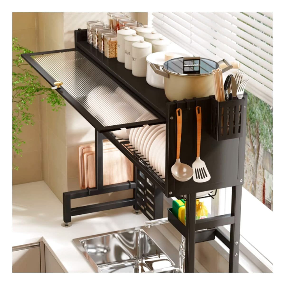 PACK2 SOPORTE MULTIFUNCIONAL 85CM COCINA CON BANDEJA INFERIOR NEGRO Y+REGALO STICKER - 1