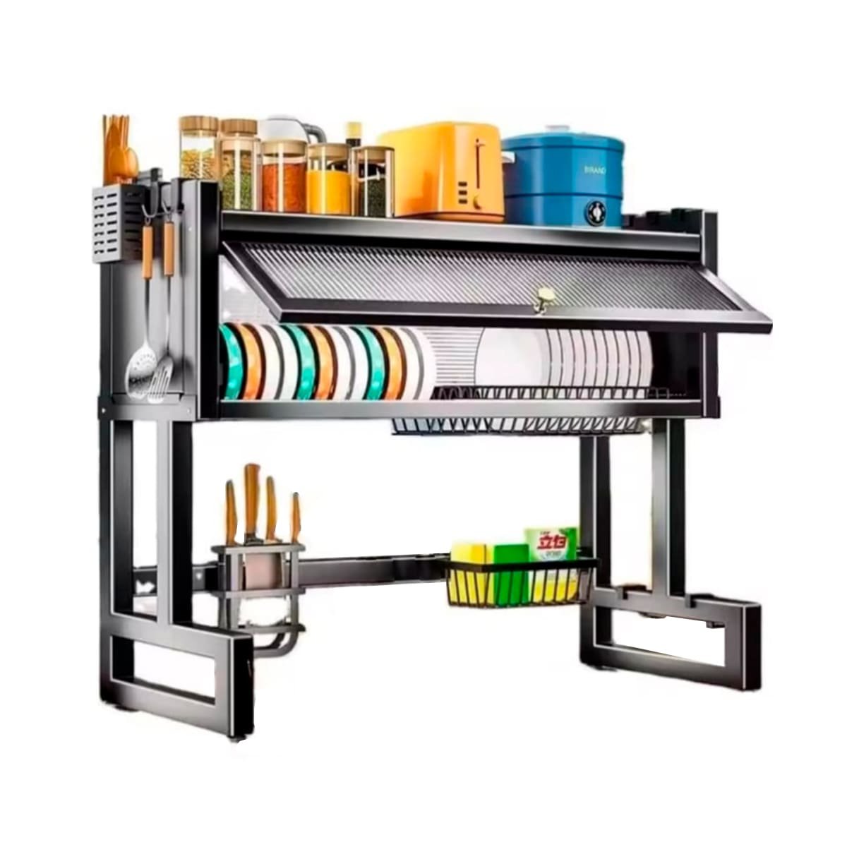 PACK2 SOPORTE MULTIFUNCIONAL 85CM COCINA CON BANDEJA INFERIOR NEGRO Y+REGALO STICKER - 2