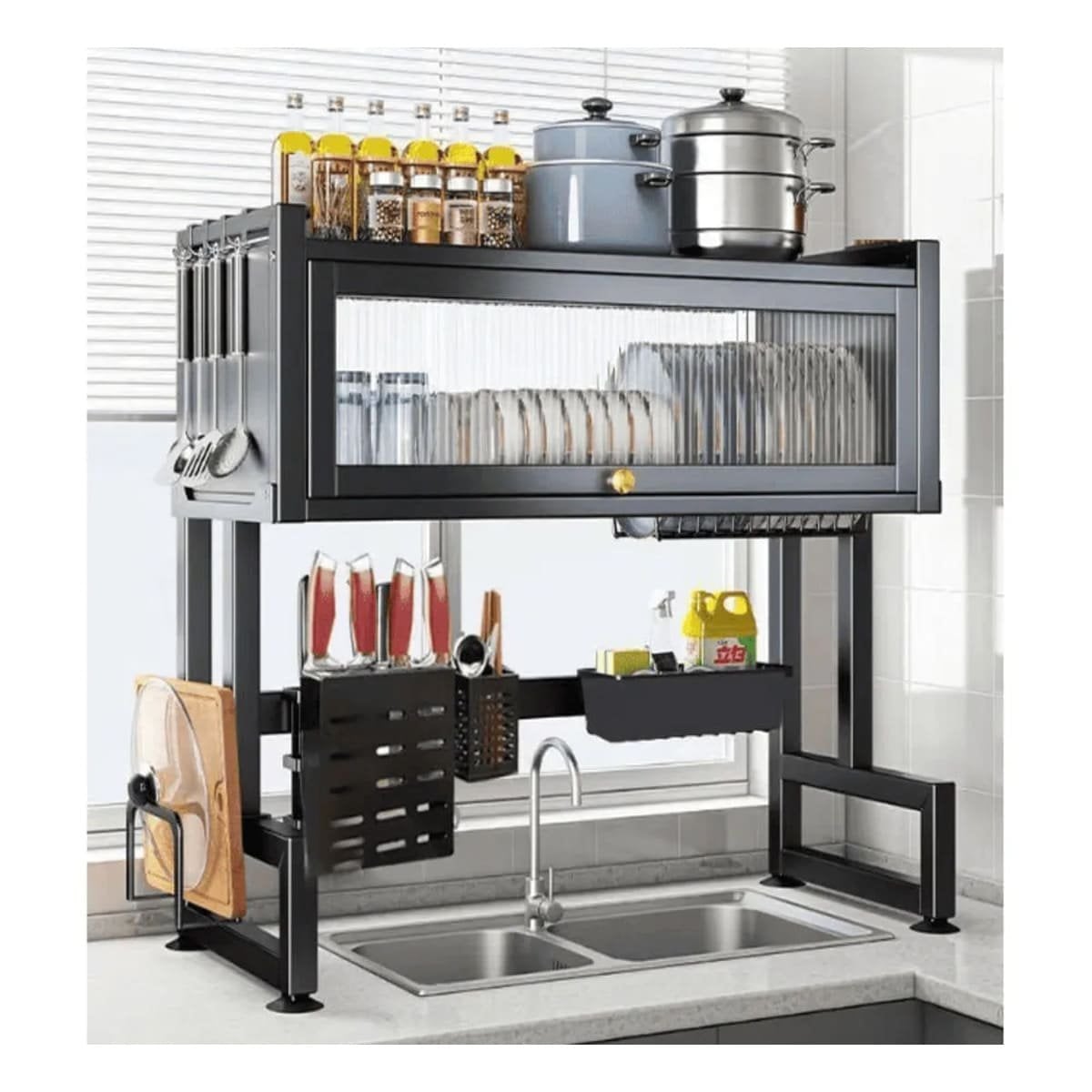 PACK2 SOPORTE MULTIFUNCIONAL 85CM COCINA CON BANDEJA INFERIOR NEGRO Y+REGALO STICKER - 3