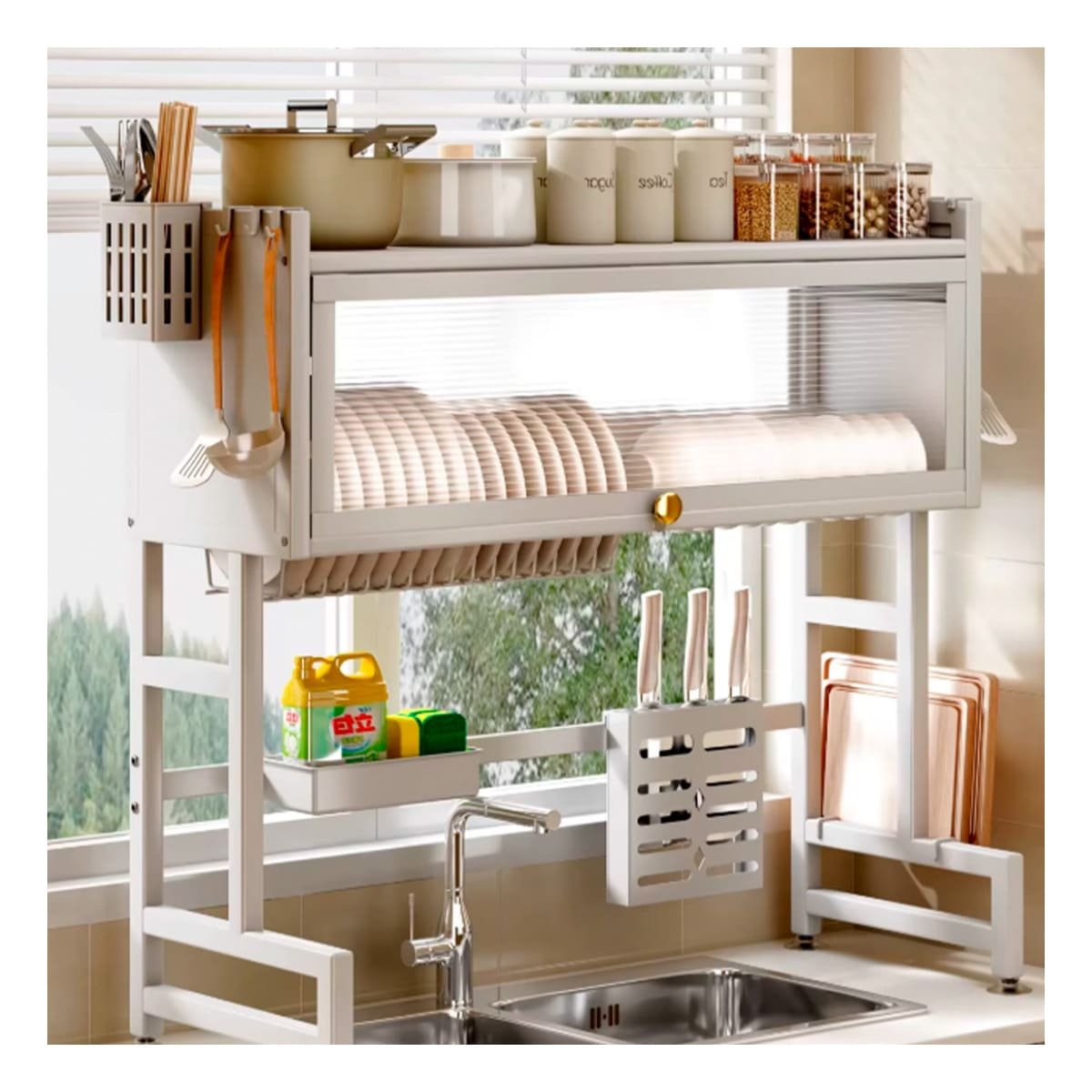 PACK2 ORGANIZADOR ELEGANTE 85CM PARA PLATOS Y UTENSILIOS CON BASE BLANCO Y+PAPEL REGALO - 5