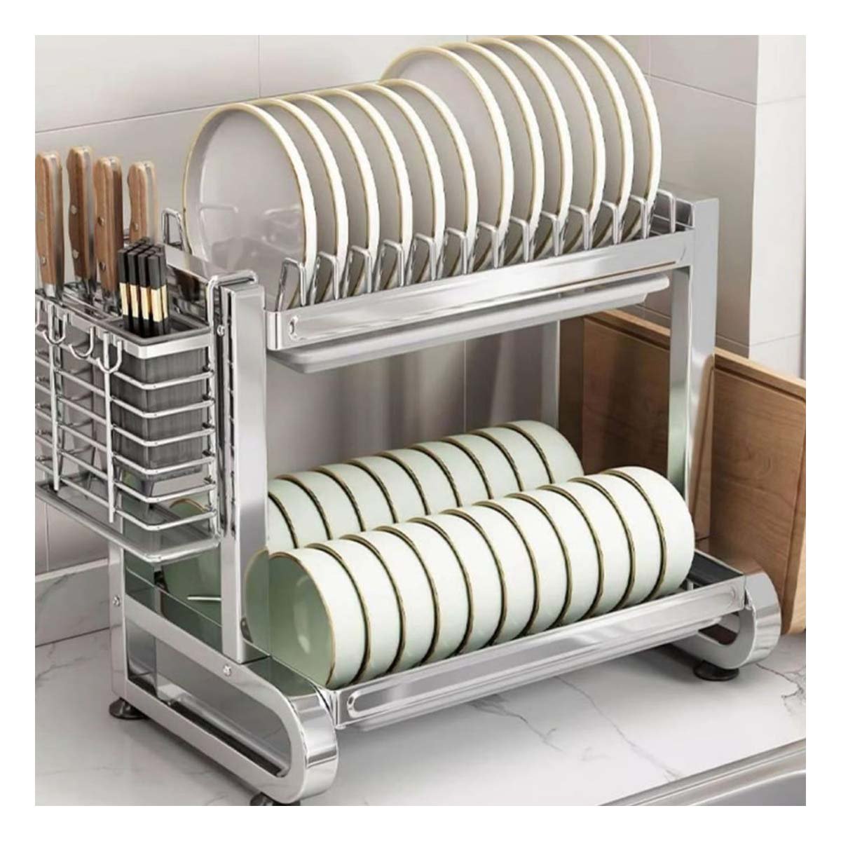 PACK2 SECADOR MODERNO DE COCINA CON BANDEJA DOBLE Y ACERO PLATEADO Y+REGALO STICKER - 3