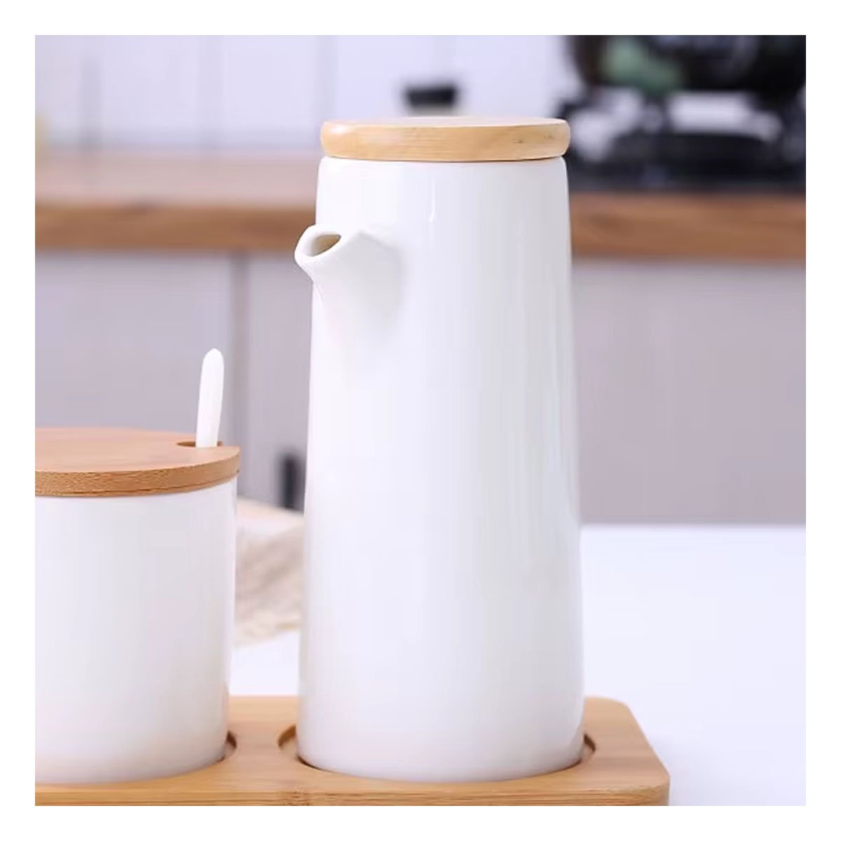 PACK2 JARRA DE CERAMICA CON TAPA PARA SERVIR ACEITE Y VINAGRE EN MESA - 3