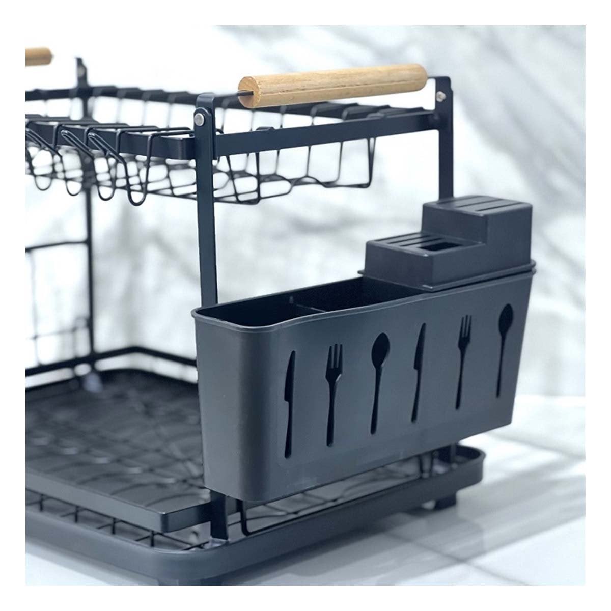 ORGANIZADOR MULTIFUNCIONAL DE PLATOS CON BANDEJA Y ASAS NEGRO Y+REGALO STICKER - 1