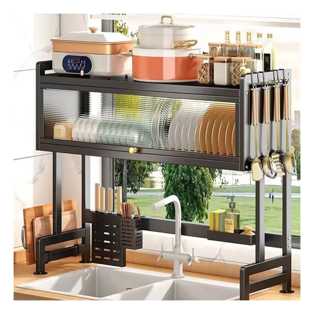 ORGANIZADOR COCINA VERTICAL 85CM CON ESPACIOS PARA UTENSILIOS NEGRO Y+PAPEL REGALO - 2