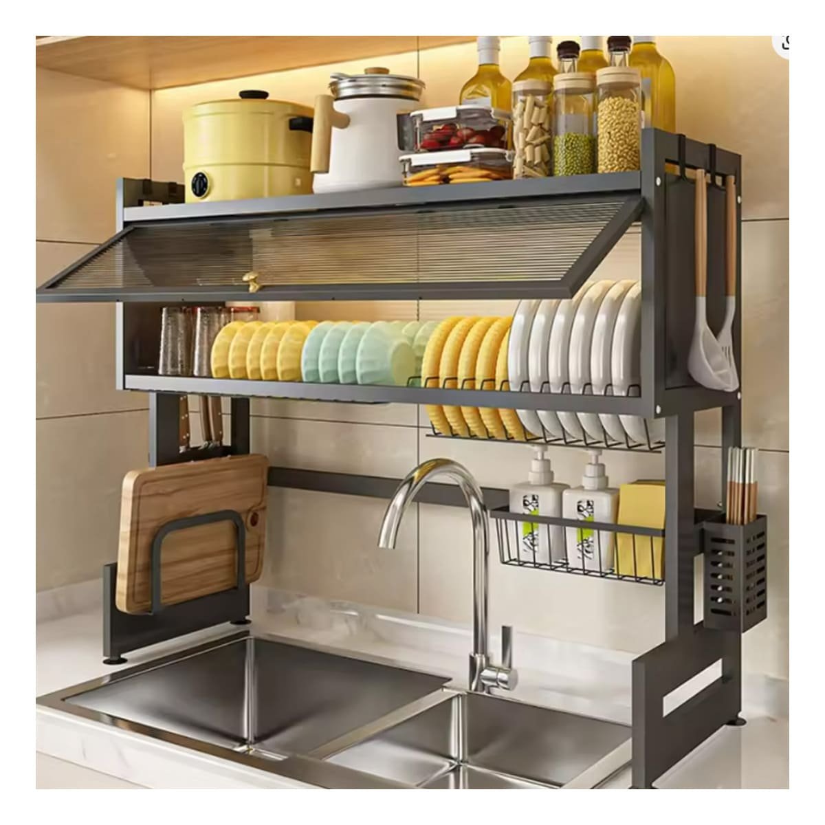 ORGANIZADOR COCINA VERTICAL 85CM CON ESPACIOS PARA UTENSILIOS NEGRO Y+PAPEL REGALO - 5