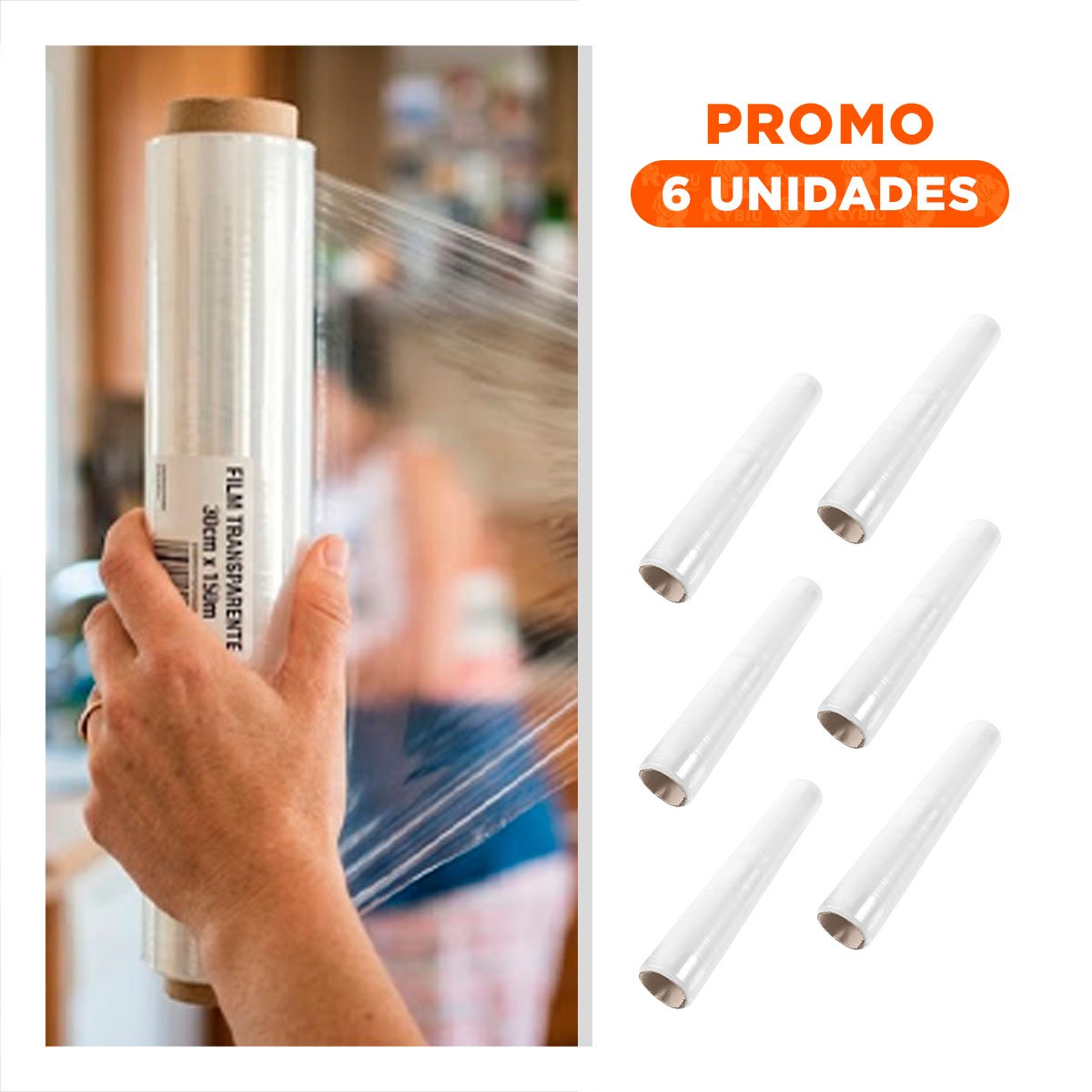 PACK6 ROLLO TRANSPARENTE PARA ALIMENTOS 20M X 30CM COCINA HOGAR - 1