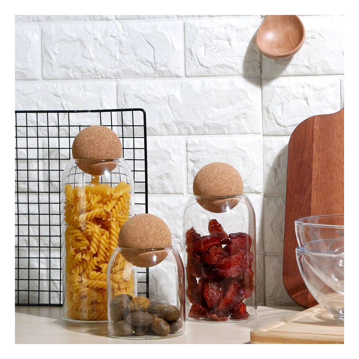 CONTENEDORES DE VIDRIO CON TAPA CORCHO ESFERA PARA SNACKS 550ML 750ML 1200ML Y+POST IT - 1
