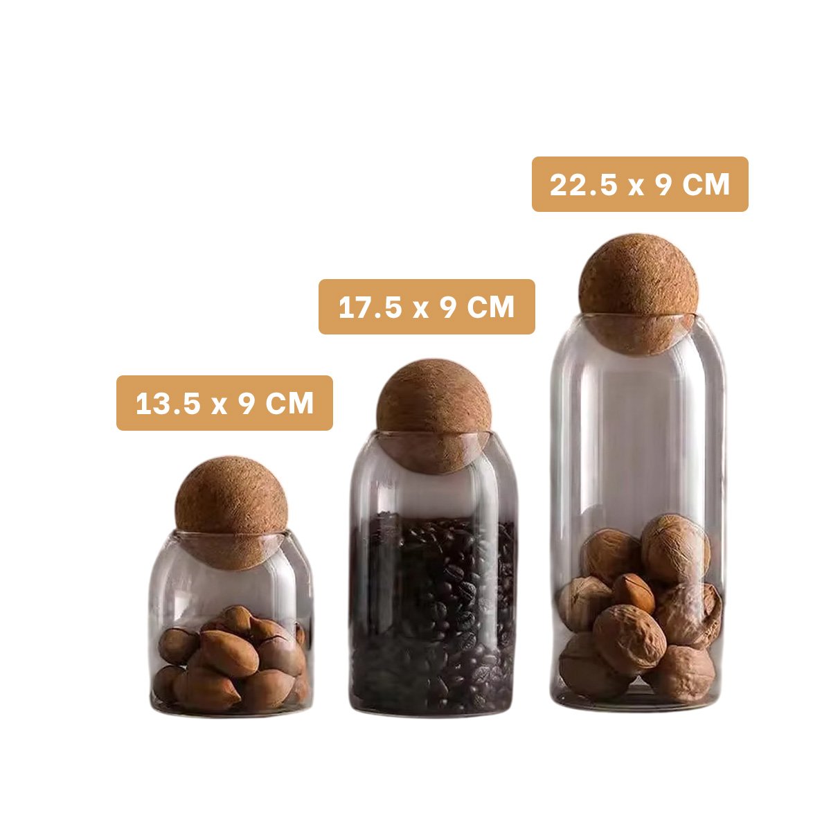 CONTENEDORES DE VIDRIO CON TAPA CORCHO ESFERA PARA SNACKS 550ML 750ML 1200ML Y+POST IT - 4