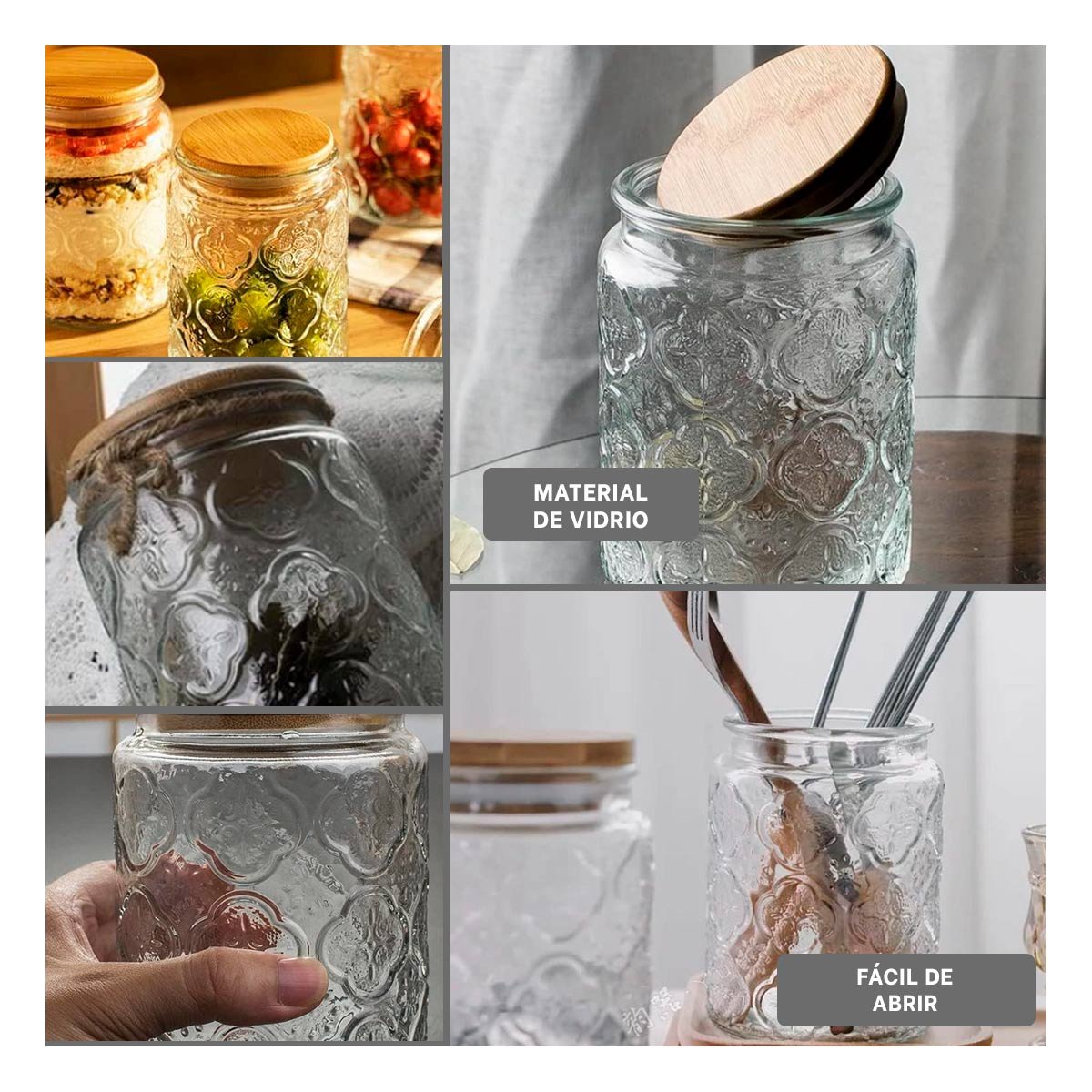 ENVASE DE VIDRIO CON TAPA QUE COMBINA FUNCIONALIDAD Y ESTILO Y+LIGAS REGALO - 5
