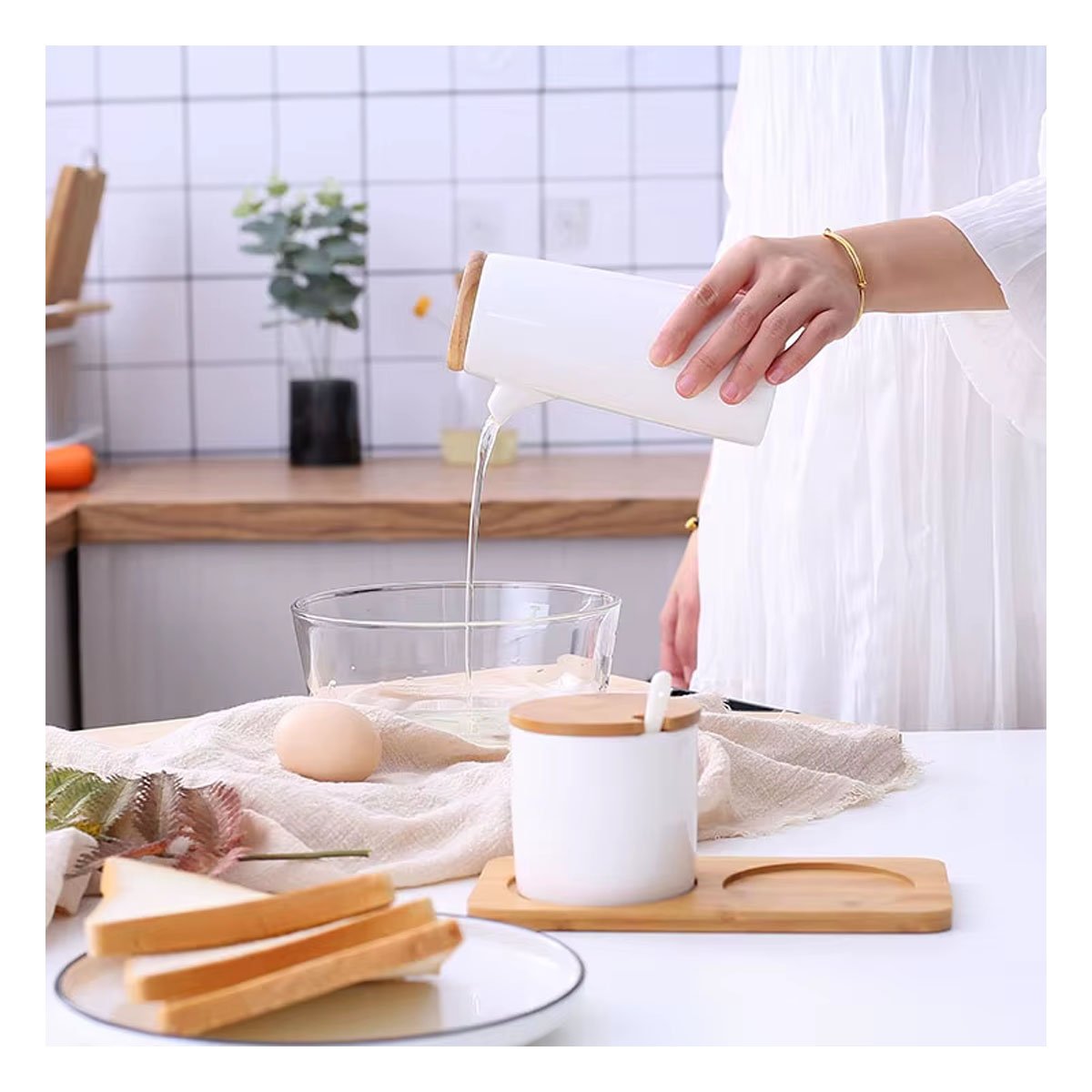 PACK6 CONTENEDOR DE CERAMICA CON TAPA PARA SERVIR LIQUIDOS DE FORMA ELEGANTE Y+REGALO STICKER - 1