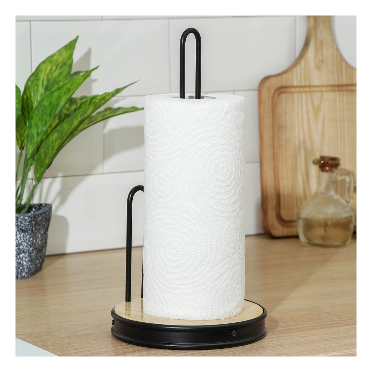 PACK2 ESTANTE VERTICAL NEGRO DE PAPEL TOALLA CON BASE CIRCULAR Y DOBLE PALO - 3