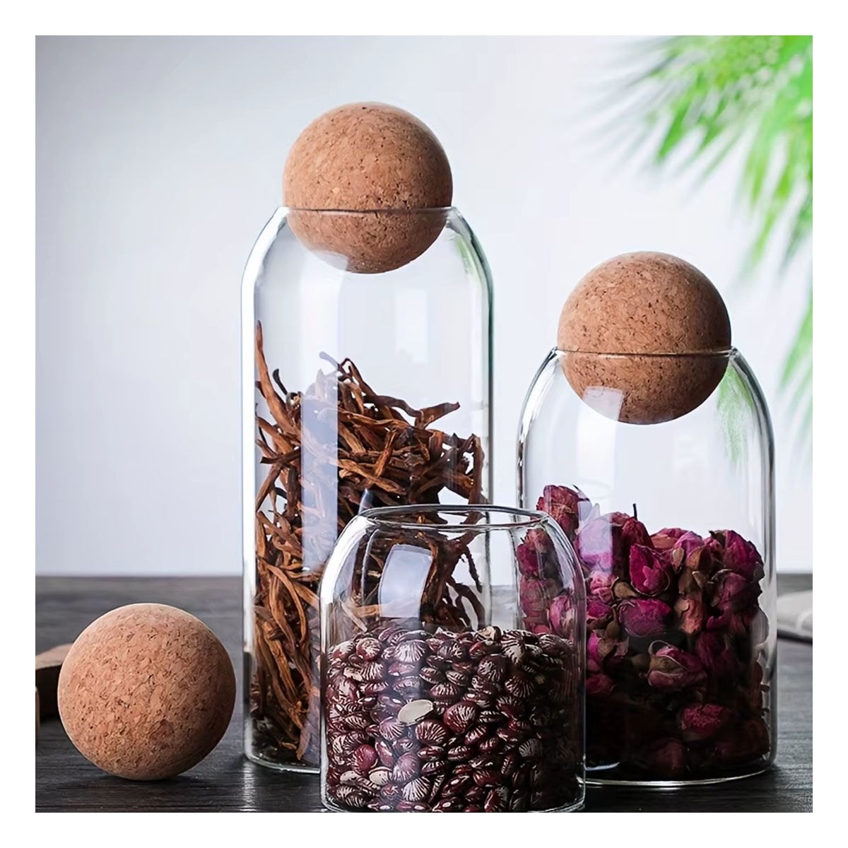 PACK4 POTES CON TAPA CORCHO ESFERA PARA POSTRES Y DULCES 550ML 750ML 1200ML Y+REGALO STICKER - 3