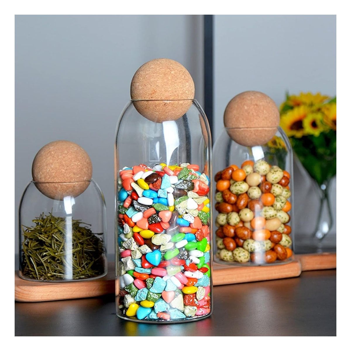 PACK4 POTES CON TAPA CORCHO ESFERA PARA POSTRES Y DULCES 550ML 750ML 1200ML Y+REGALO STICKER - 5