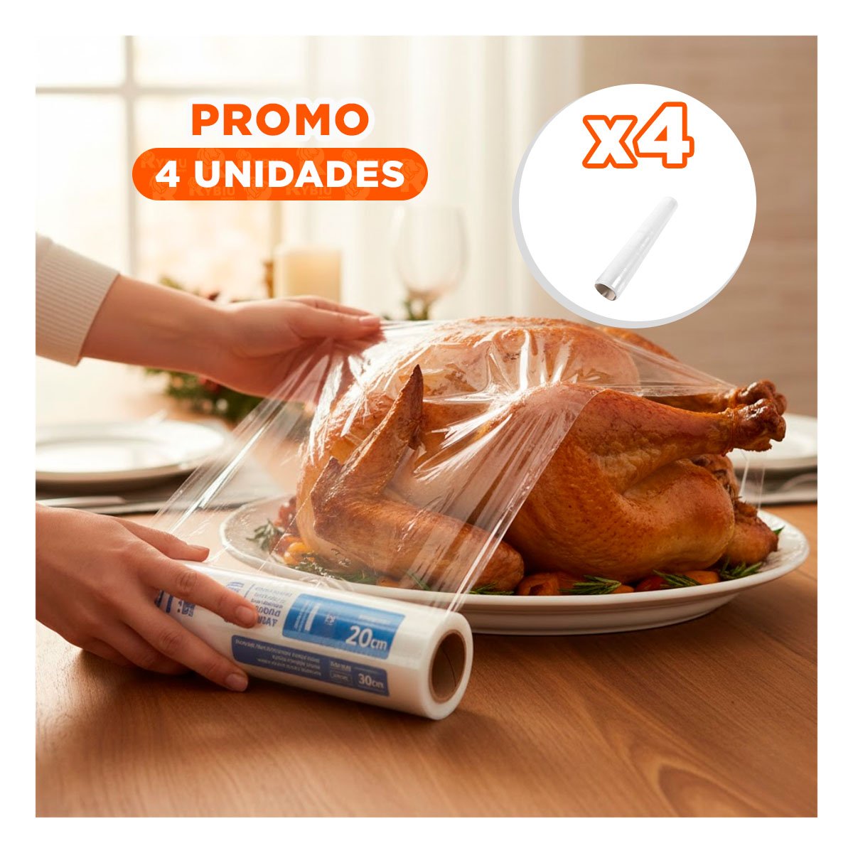 PACK4 CAPA PLASTICA TRANSPARENTE PARA ALIMENTOS 20M X 30CM USO DIARIO - 1