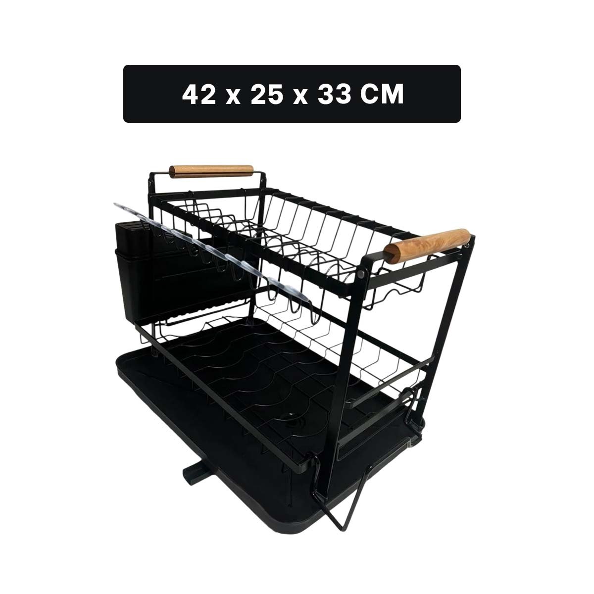 ORGANIZADOR PRACTICO PARA COCINA 2 NIVELES CON MADERA NEGRO Y+LIGAS REGALO - 4