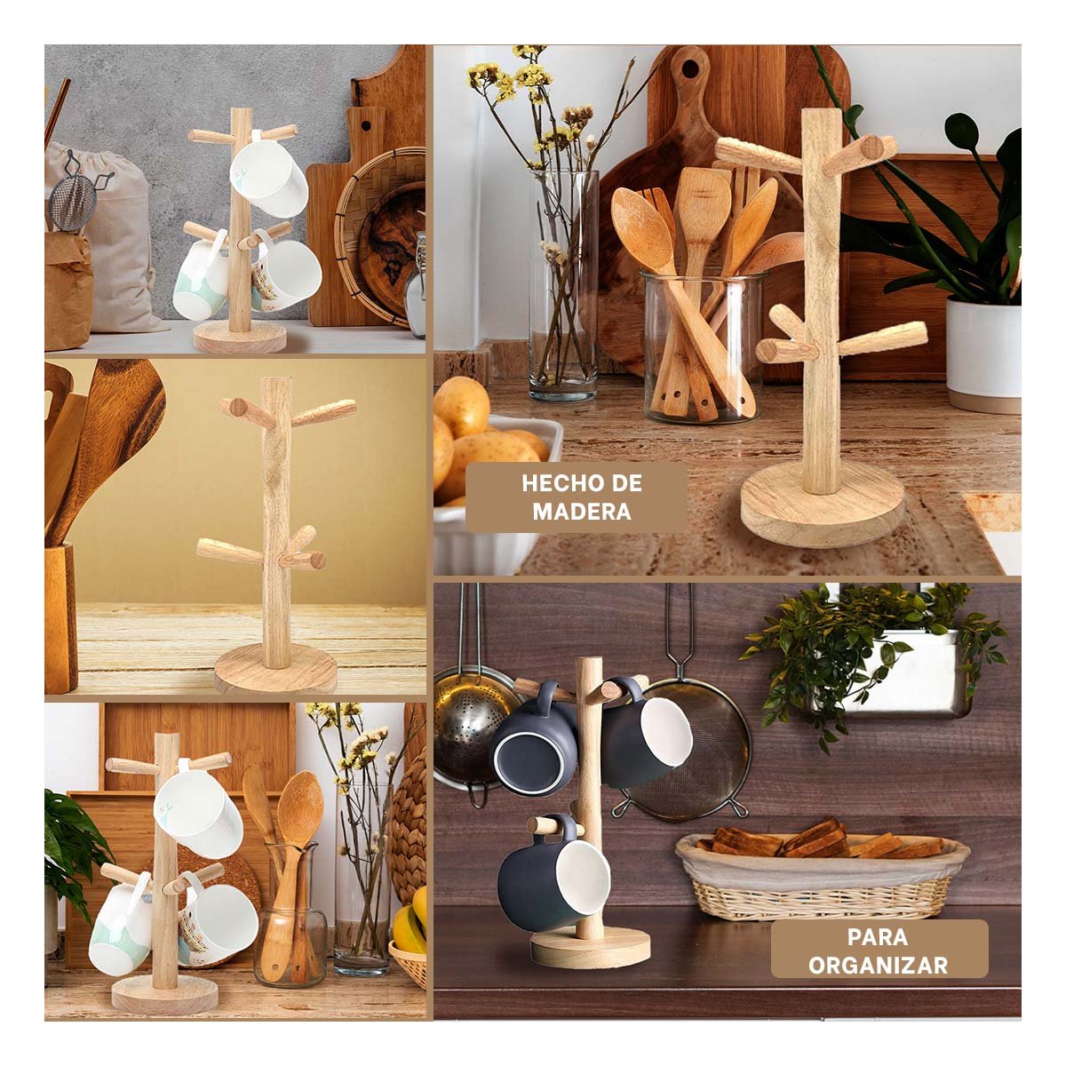 EXHIBIDOR VERTICAL DE MADERA QUE FACILITA SERVIR Y ORGANIZAR 6 TAZAS Y+LIGAS REGALO - 5