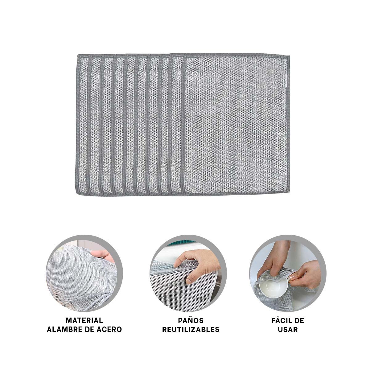 LIMPIDORES DE ALAMBRE REUTILIZABLES PARA OLLAS Y SARTENES 10 PZS 20X20CM PLOMO - 3