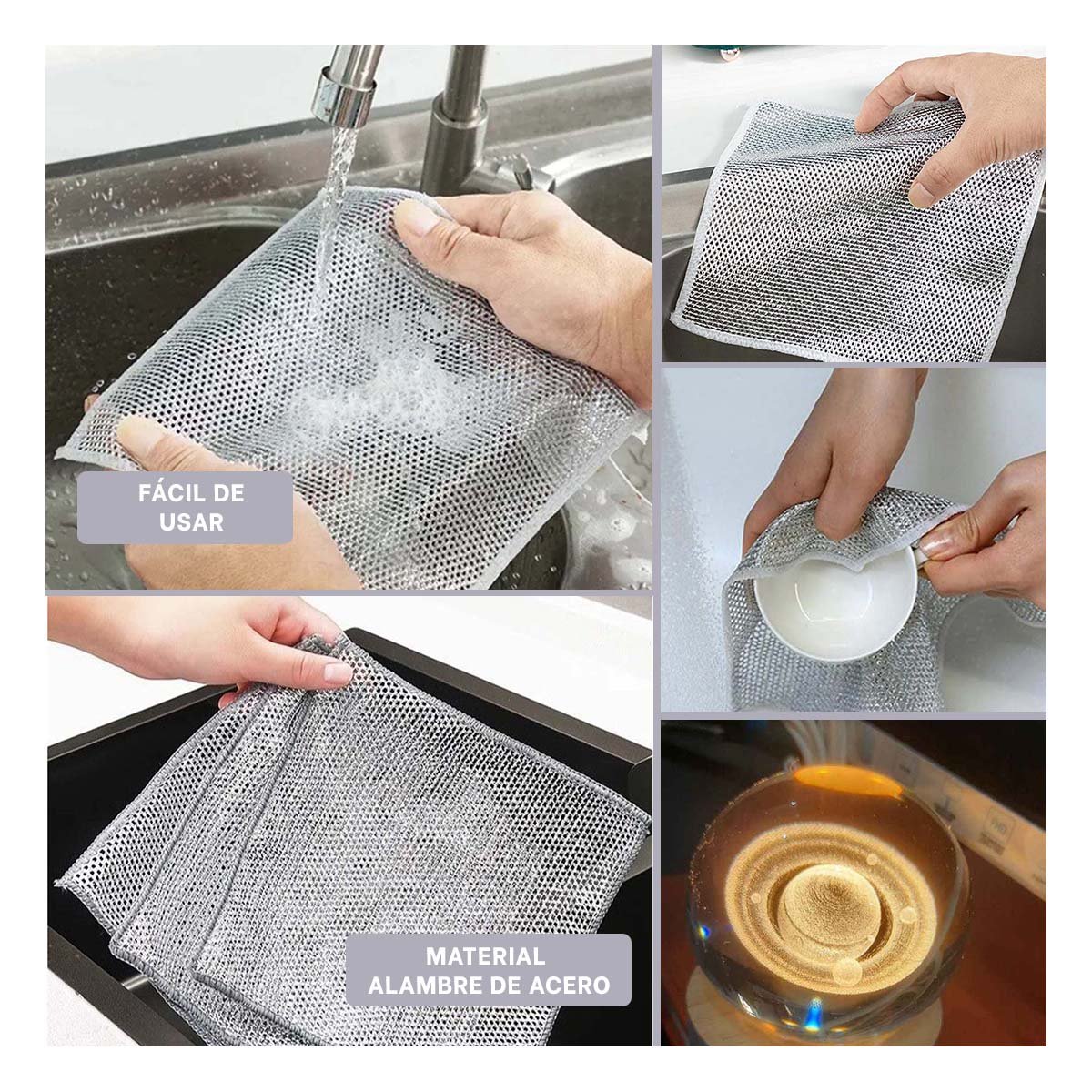 LIMPIDORES DE ALAMBRE REUTILIZABLES PARA OLLAS Y SARTENES 10 PZS 20X20CM PLOMO - 5