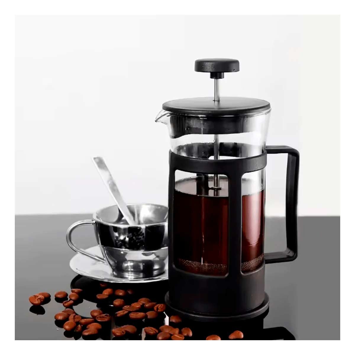 PACK4 INFUSOR ELEGANTE PRENSA FRANCESA COMPACTO CON ASA NEGRO 600ML - 1