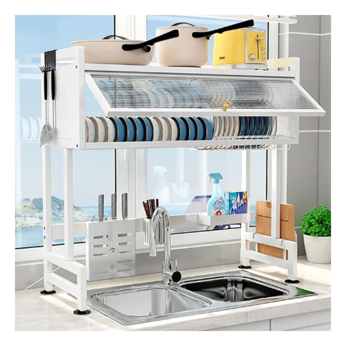 SECADOR MULTIFUNCIONAL 85CM CON ESPACIO PARA VAJILLA Y VASOS BLANCO Y+REGALO STICKER - 2