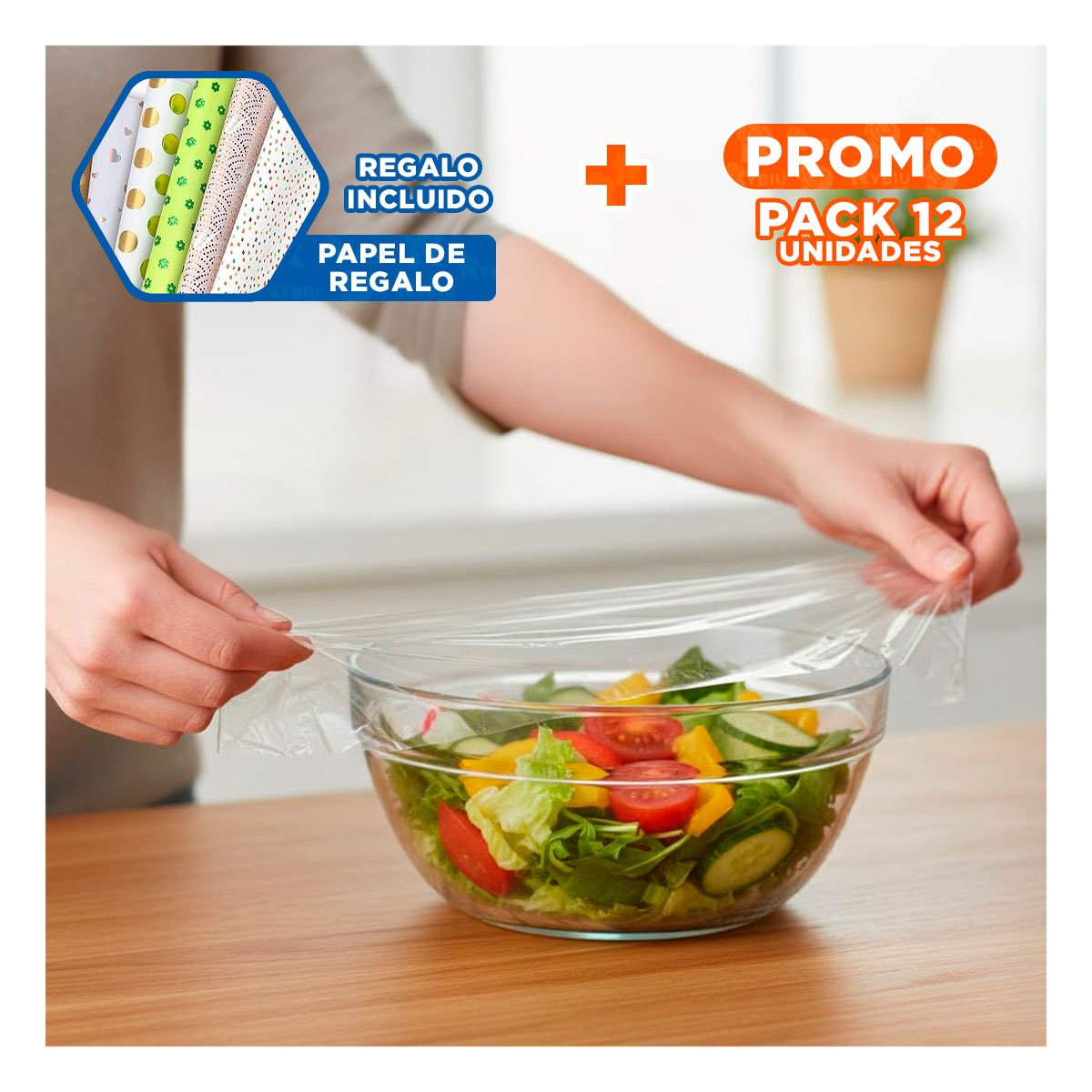 PACK12 ENVOLTURA TRANSPARENTE PARA ALIMENTOS 20M X 30CM COCINA Y+PAPEL REGALO - 1