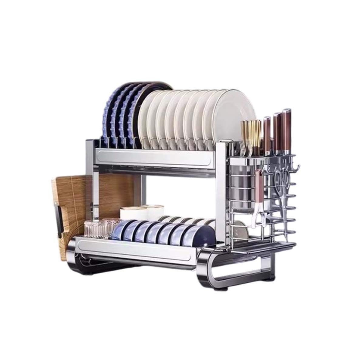 ORGANIZADOR MULTIFUNCIONAL DE PLATOS CON BANDEJA DE ACERO PLATEADO Y+REGALO STICKER - 3