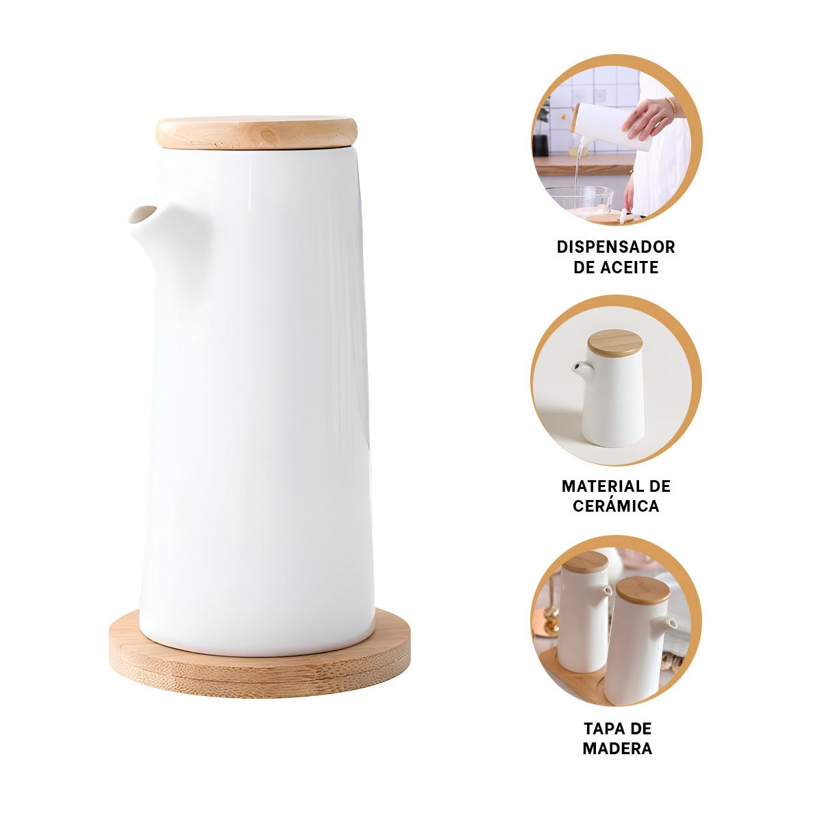 RECIPIENTE DE CERAMICA CON TAPA PARA ACEITE Y VINAGRE EN COCINA - 3