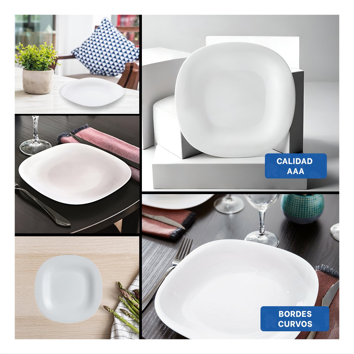 PLATO BLANCO DE MESA CON BORDE CURVO Y ESTILO CUADRADO Y+POST IT - 1