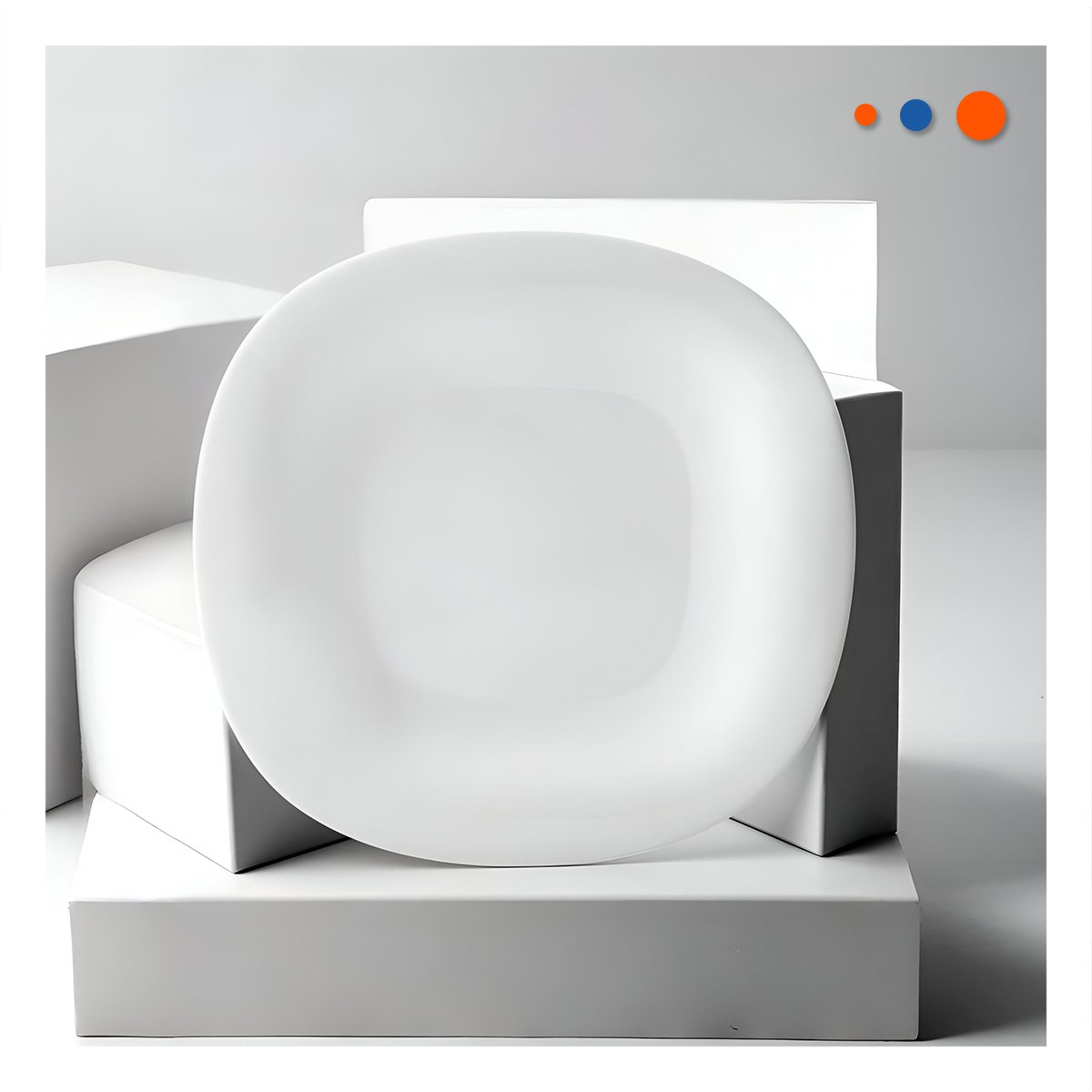 PLATO BLANCO DE MESA CON BORDE CURVO Y ESTILO CUADRADO Y+POST IT - 2