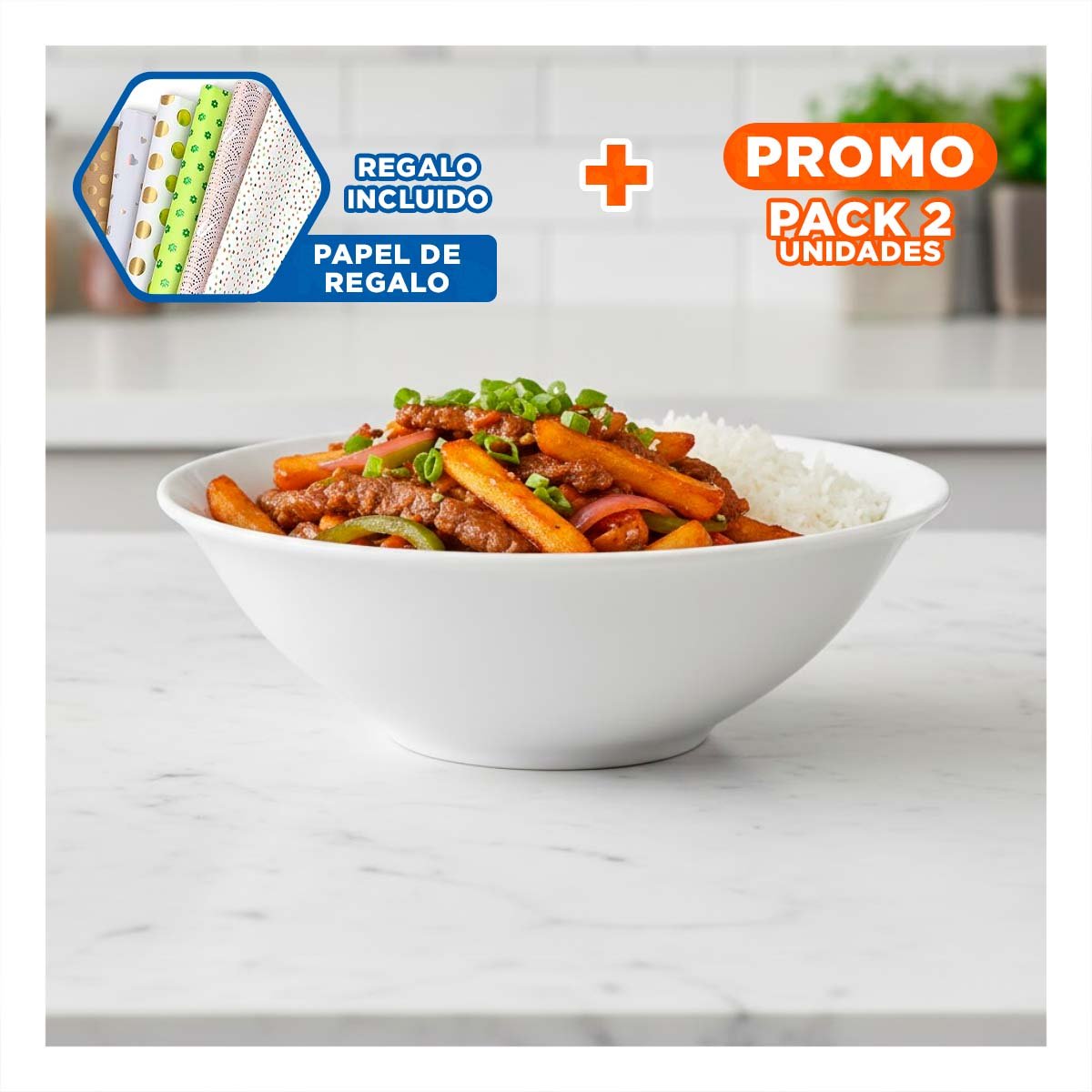 PACK2 BOWL MODERNO ONDA PARA SOPAS CALIENTES EN REUNIONES Y+PAPEL REGALO - 1