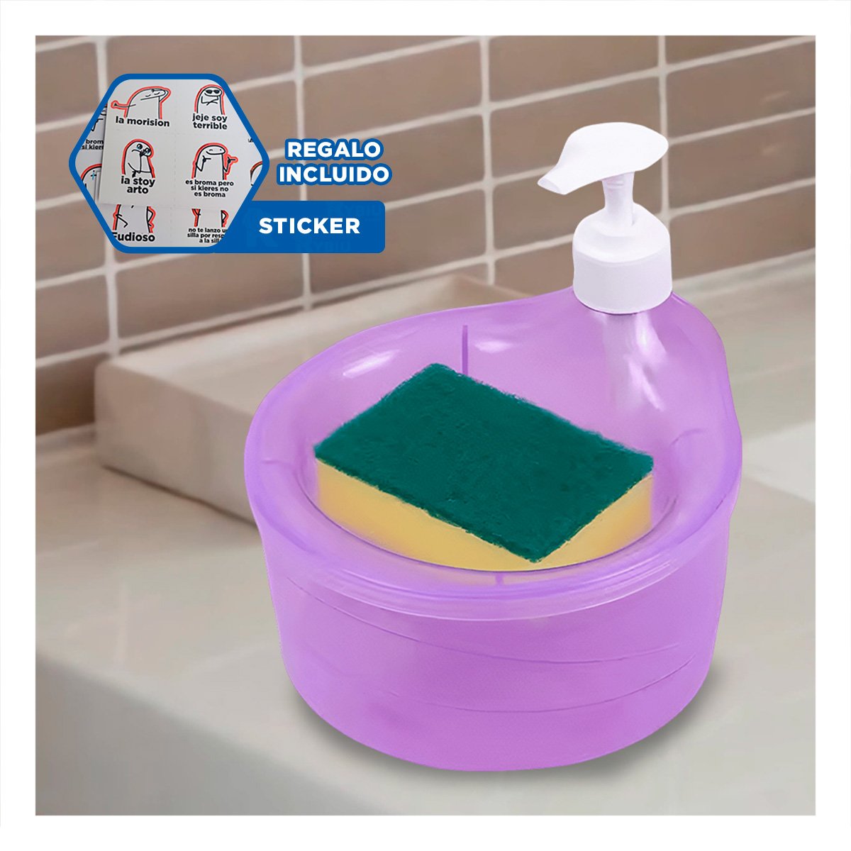 SISTEMA MANUAL PARA JABON LAVAVAJILLA CIRCULAR MORADO EN COCINA Y+REGALO STICKER - 1
