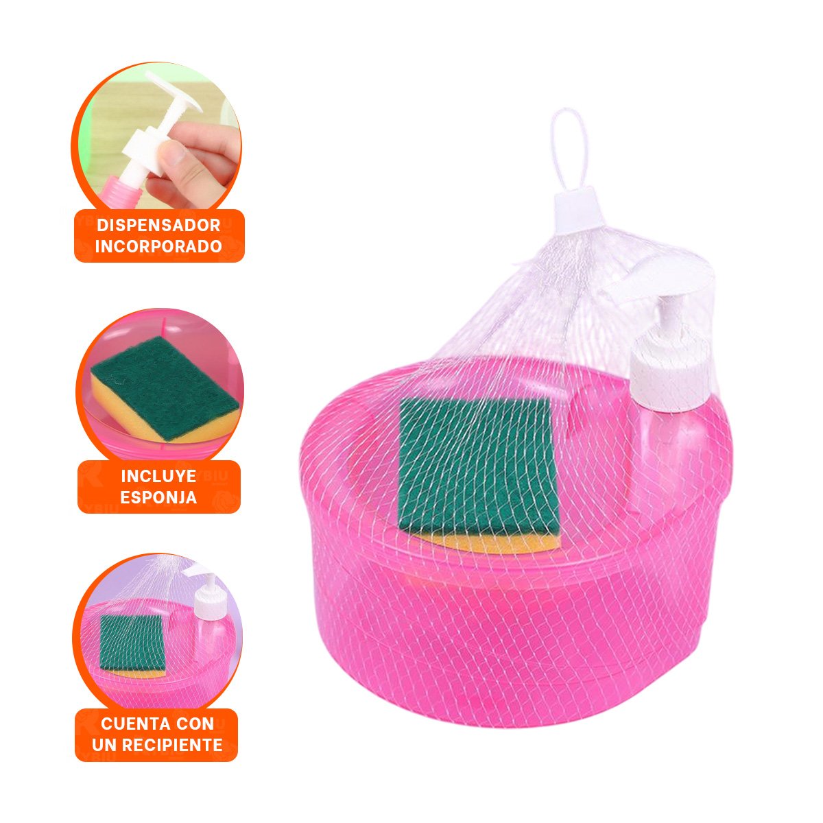 ACCESORIO DE COCINA PARA JABON LAVAVAJILLA CIRCULAR ROSADO - 3