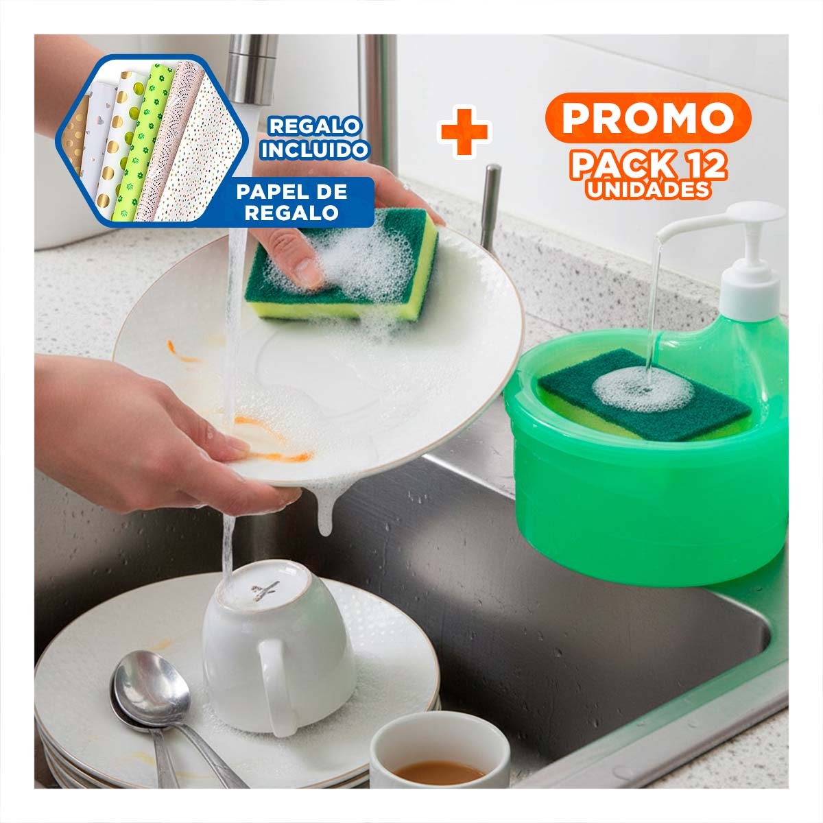 PACK12 SISTEMA FUNCIONAL PARA JABON LAVAVAJILLA CIRCULAR VERDE LIMON Y+PAPEL REGALO - 1