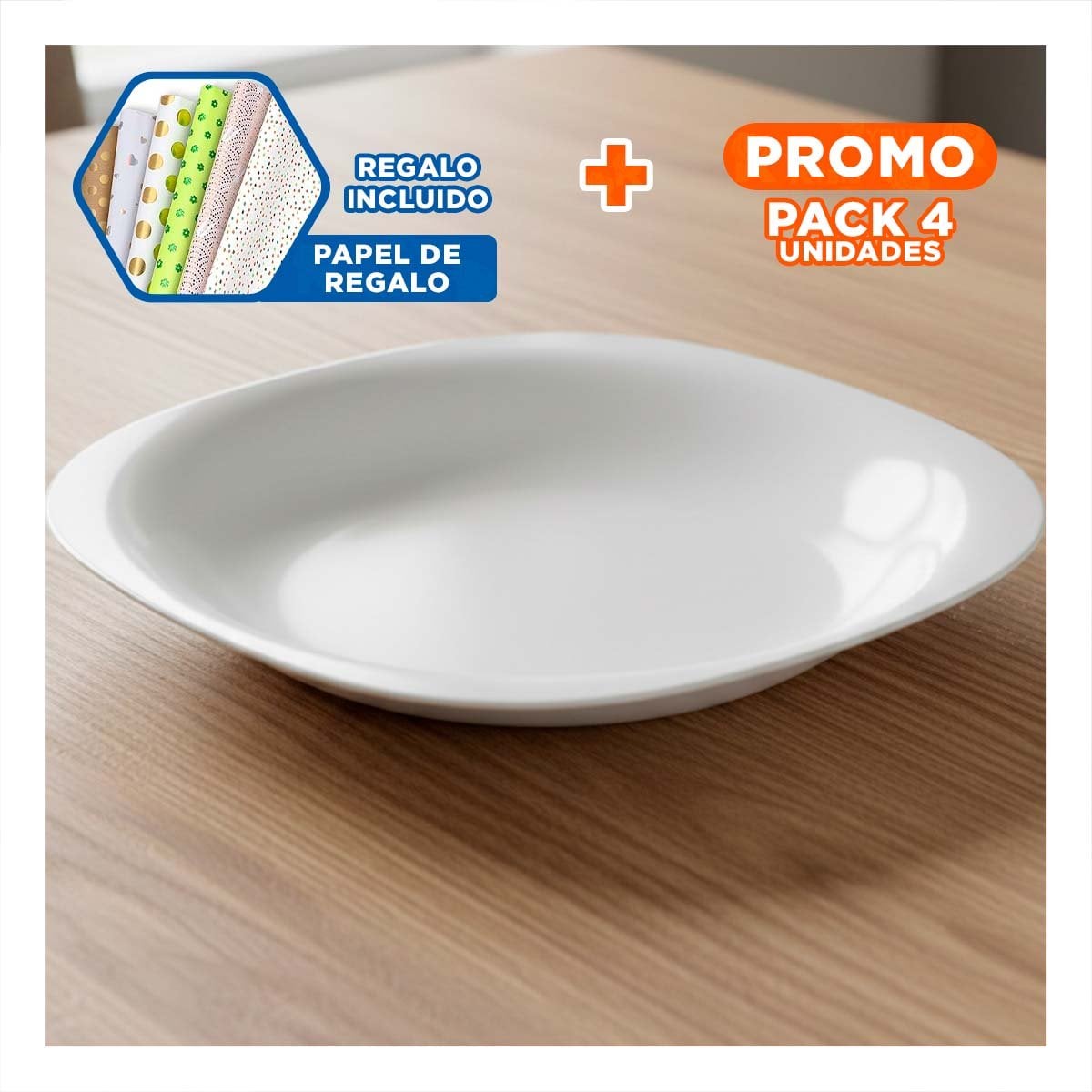 PACK4 ACCESORIO PARA COMEDOR BLANCO CON FORMA CUADRADA Y BORDE CURVO Y+PAPEL REGALO - 1