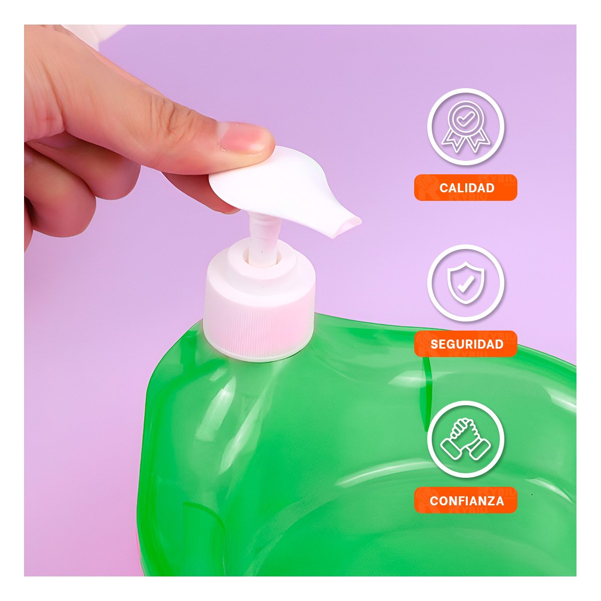 ENVASE RECARGABLE PARA JABON LAVAVAJILLA CIRCULAR VERDE LIMON DE COCINA Y+LIGAS REGALO - 2