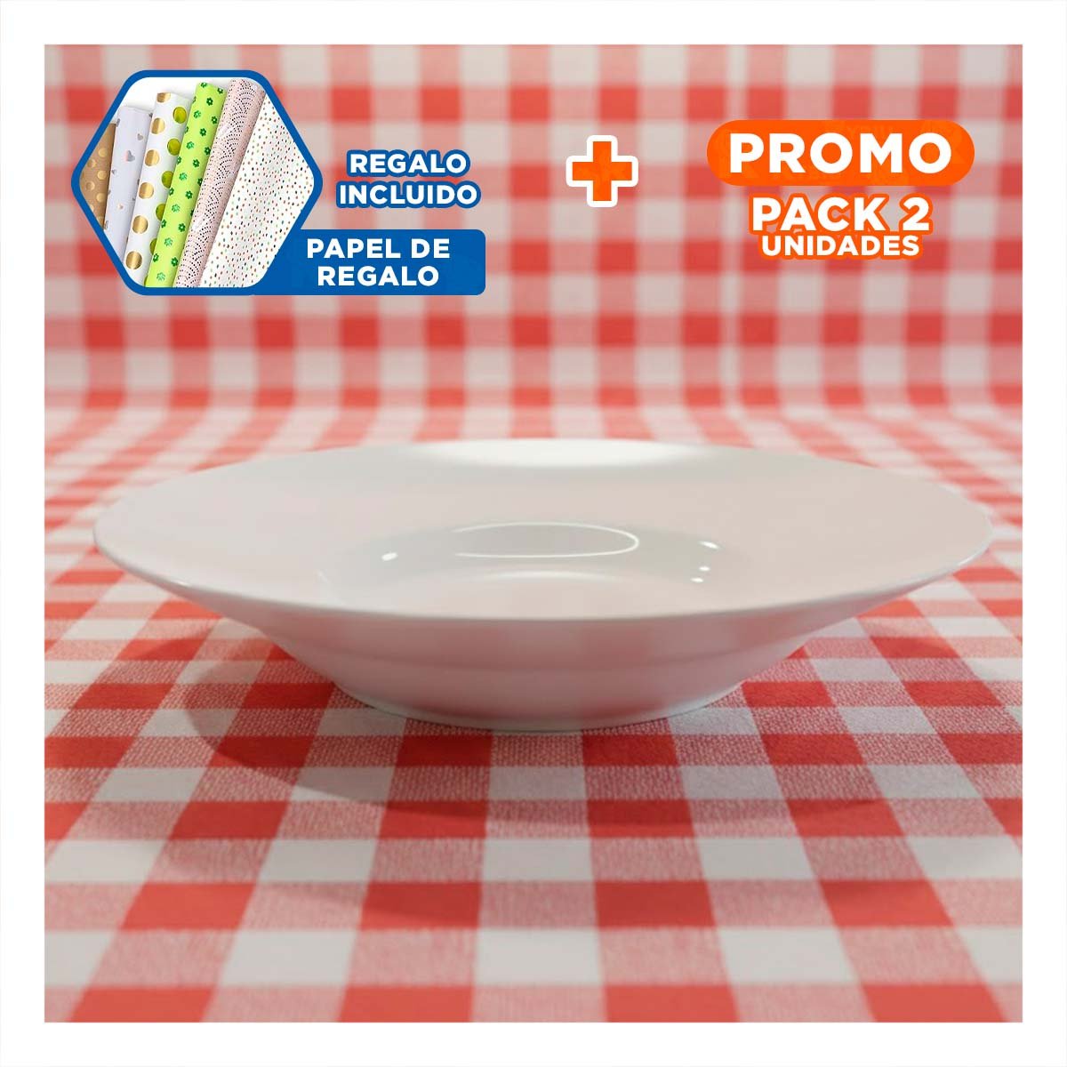 PACK2 COMPLEMENTO DECORATIVO CIRCULAR SEMI HONDO BLANCO PARA HOGAR Y+PAPEL REGALO - 1