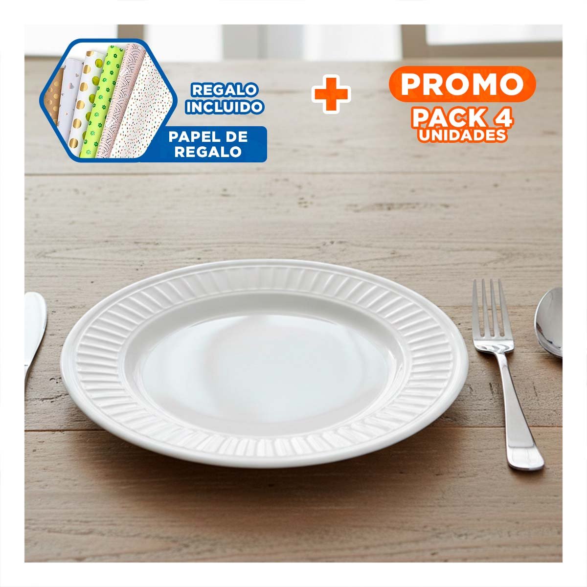 PACK4 ACCESORIO PARA MESA BLANCO CON DISENO RAYADO VERTICAL Y+PAPEL REGALO - 1